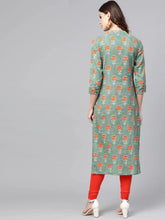Women Casual Wear Cotton Fabric Sea Green Printed Trendy Kurti